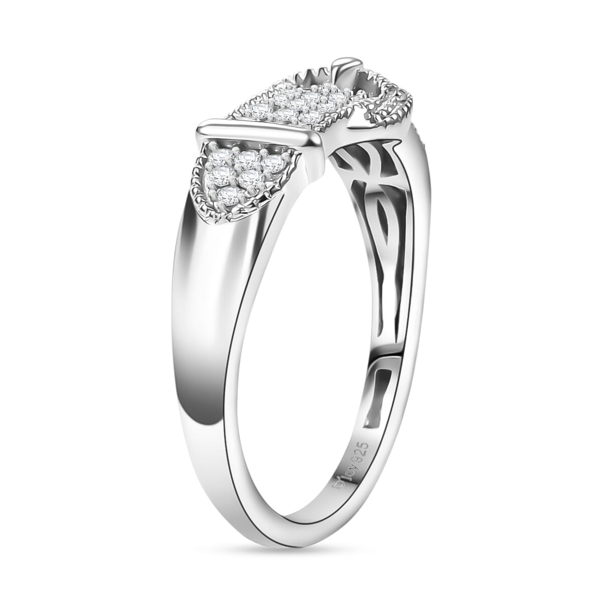 D'Joy Diamond 0.25 ctw Buckle Ring in Rhodium Over Sterling Silver (Size 5.0)  image number 3