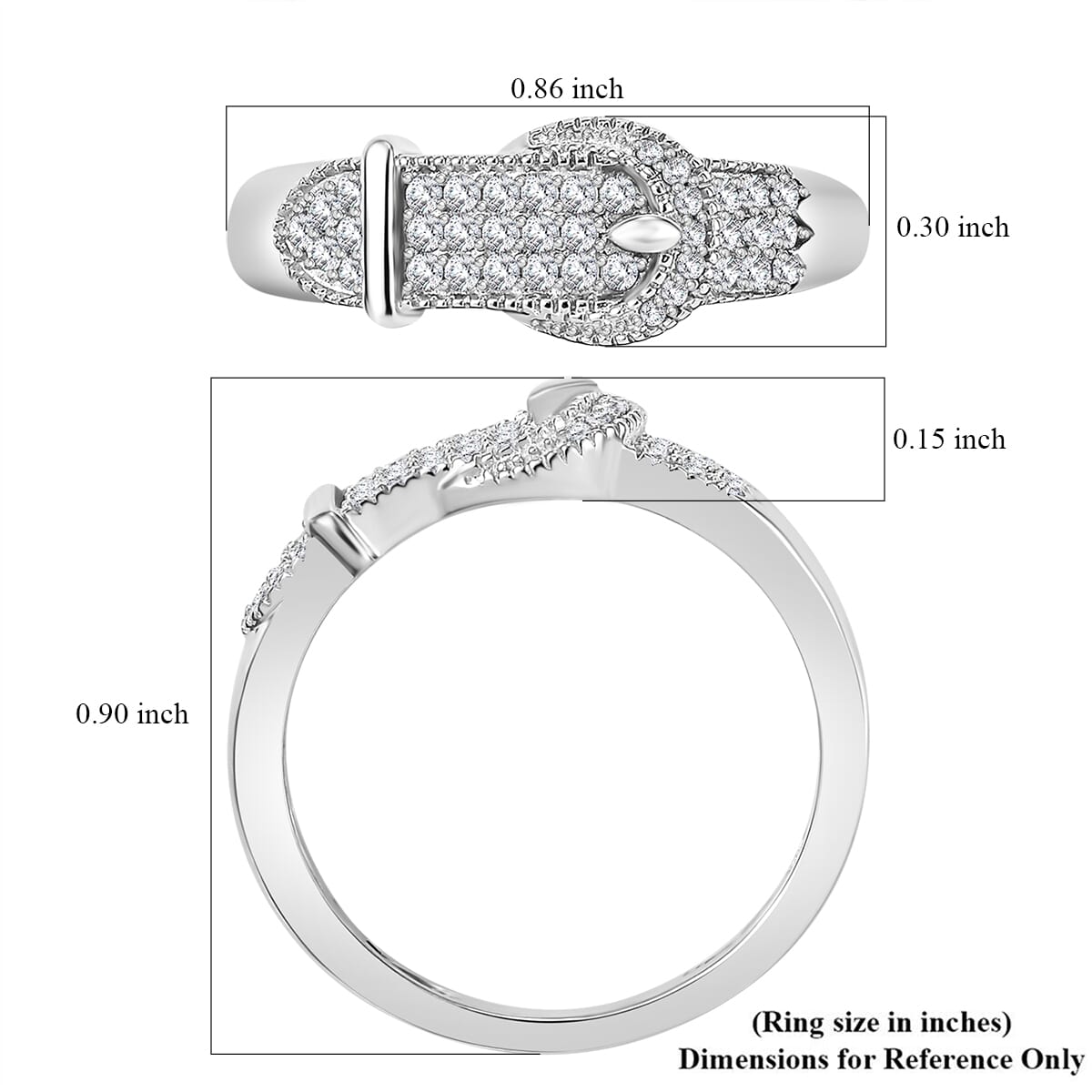 D'Joy Diamond 0.25 ctw Buckle Ring in Rhodium Over Sterling Silver (Size 5.0)  image number 5