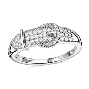 D'Joy Diamond 0.25 ctw Buckle Ring in Rhodium Over Sterling Silver (Size 6.0) 