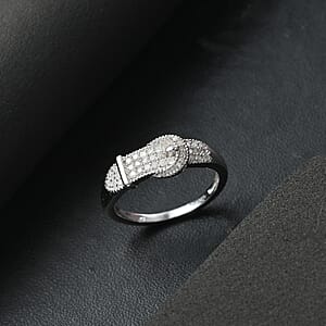 D'Joy Diamond 0.25 ctw Buckle Ring in Rhodium Over Sterling Silver (Size 6.0) 