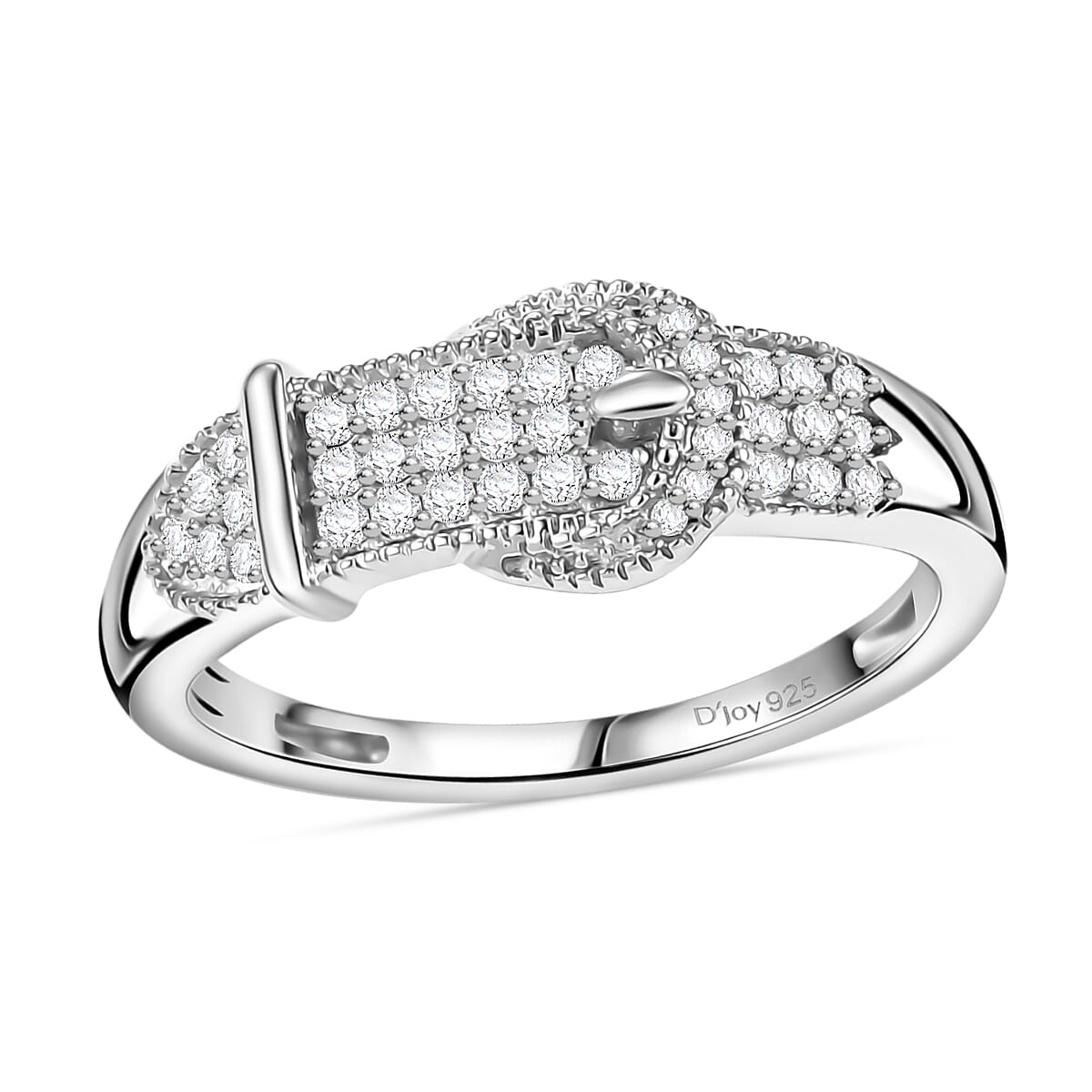D'Joy Diamond 0.25 ctw Buckle Ring in Rhodium Over Sterling Silver (Size 9.0)  image number 0