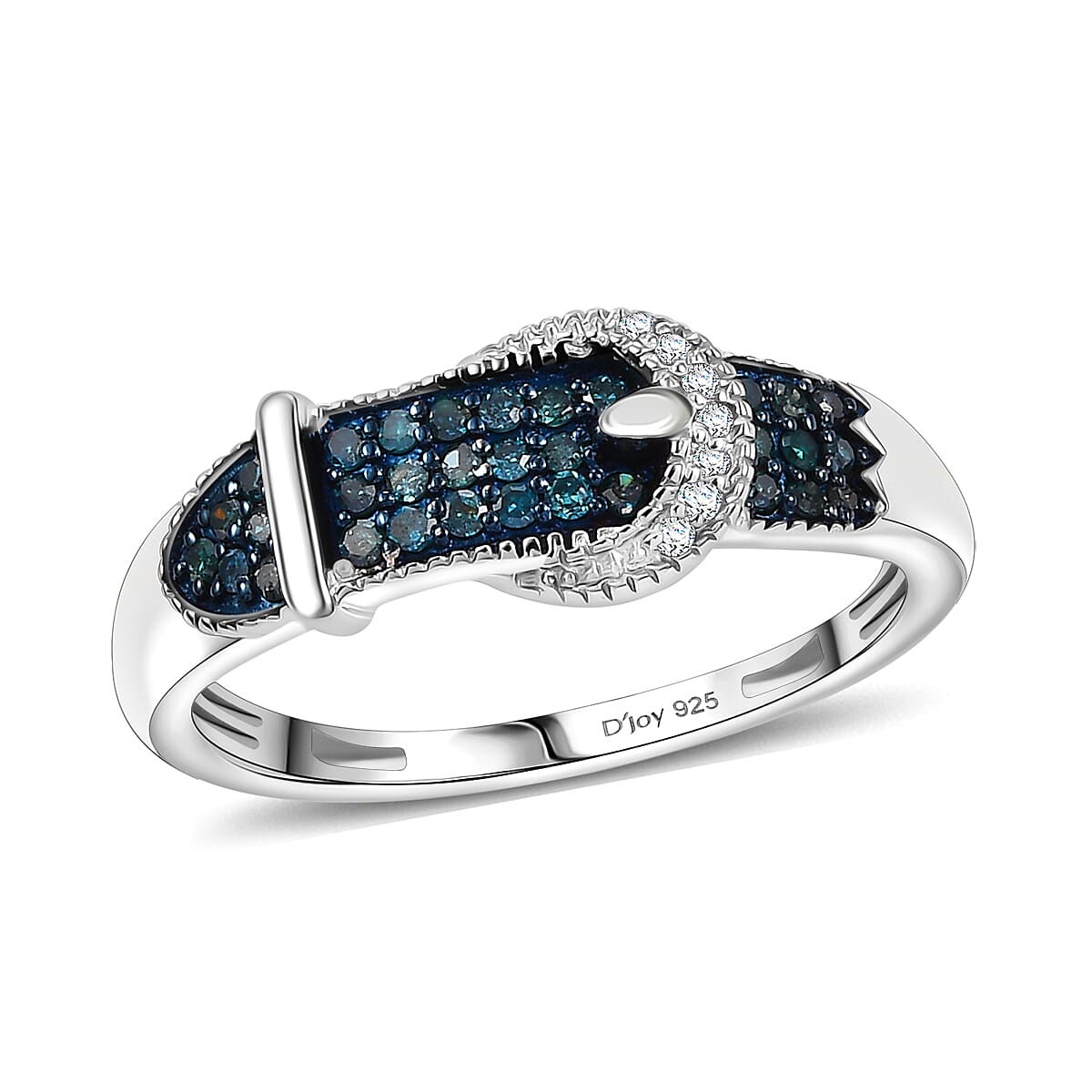 D'Joy Blue Diamond and White Diamond 0.25 cts Buckle Ring in Rhodium Over Sterling Silver (Size 6.0) image number 0