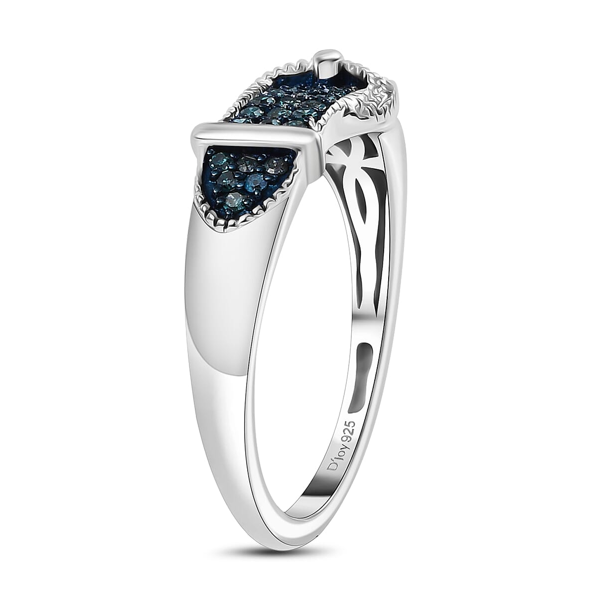 D'Joy Blue Diamond and White Diamond 0.25 cts Buckle Ring in Rhodium Over Sterling Silver (Size 6.0) image number 3