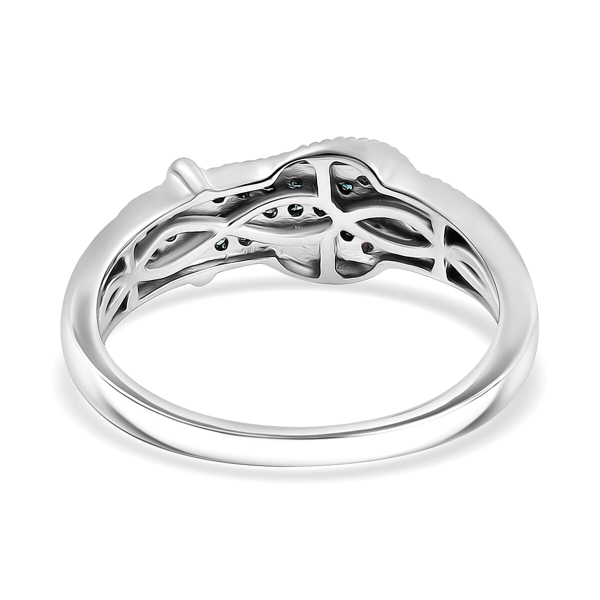 D'Joy Blue Diamond and White Diamond 0.25 cts Buckle Ring in Rhodium Over Sterling Silver (Size 6.0) image number 4