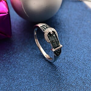 D'Joy Blue Diamond and White Diamond 0.25 cts Buckle Ring in Rhodium Over Sterling Silver (Size 9.0)