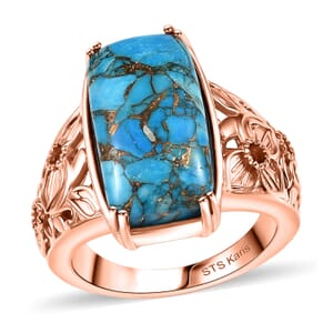 Karis Matrix Chestnut Brine Turquoise 10.30 ctw Solitaire Ring in 18K RG Plated (Size 9.0) 
