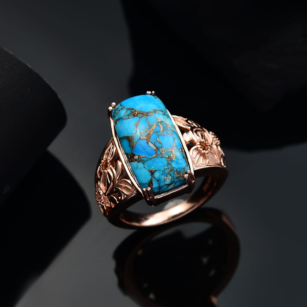 Karis Matrix Chestnut Brine Turquoise 10.30 ctw Solitaire Ring in 18K RG Plated (Size 9.0)  image number 1