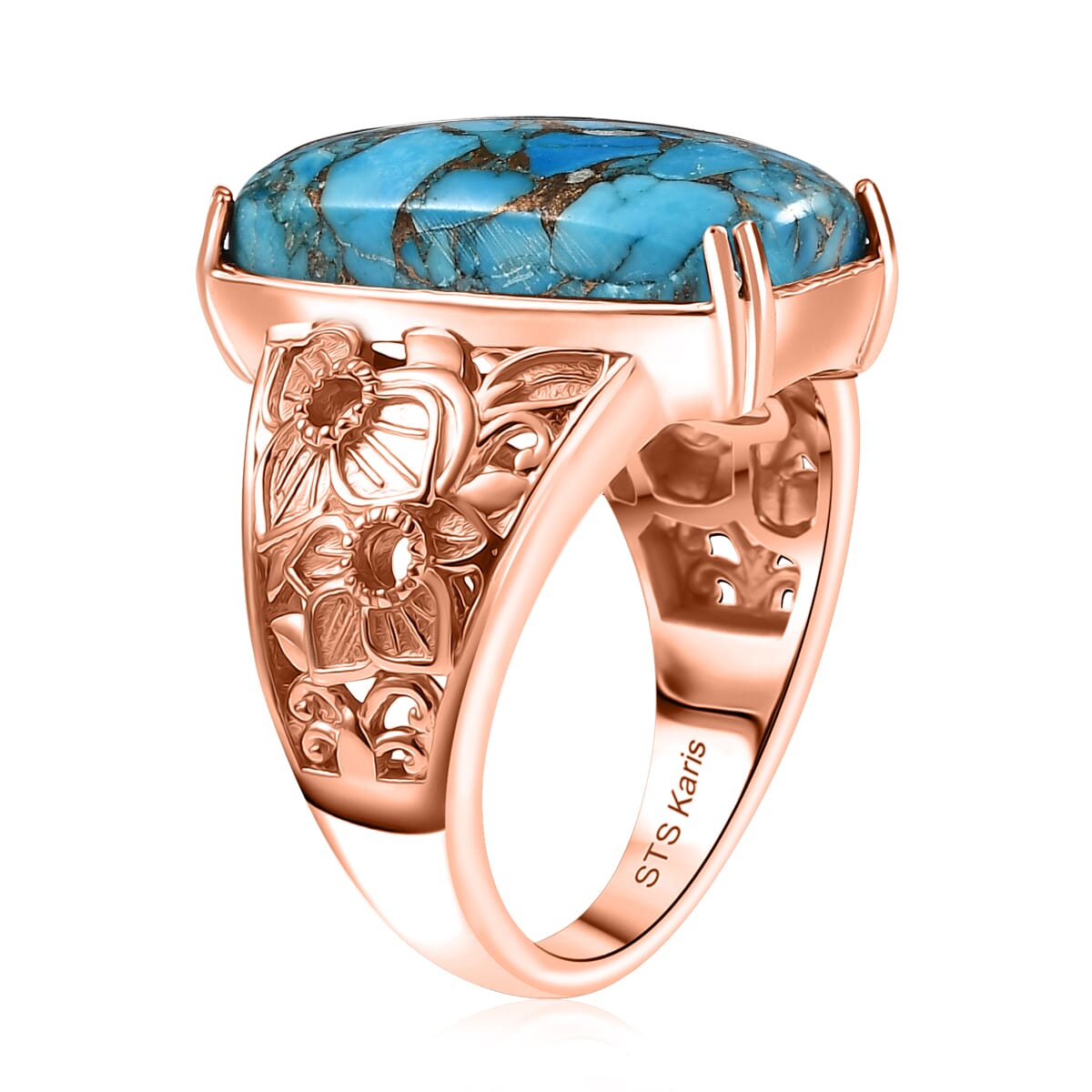 Karis Matrix Chestnut Brine Turquoise 10.30 ctw Solitaire Ring in 18K RG Plated (Size 9.0)  image number 3