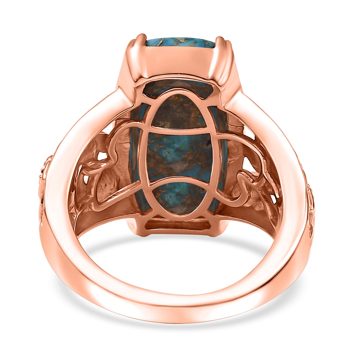 Karis Matrix Chestnut Brine Turquoise 10.30 ctw Solitaire Ring in 18K RG Plated (Size 9.0)  image number 4