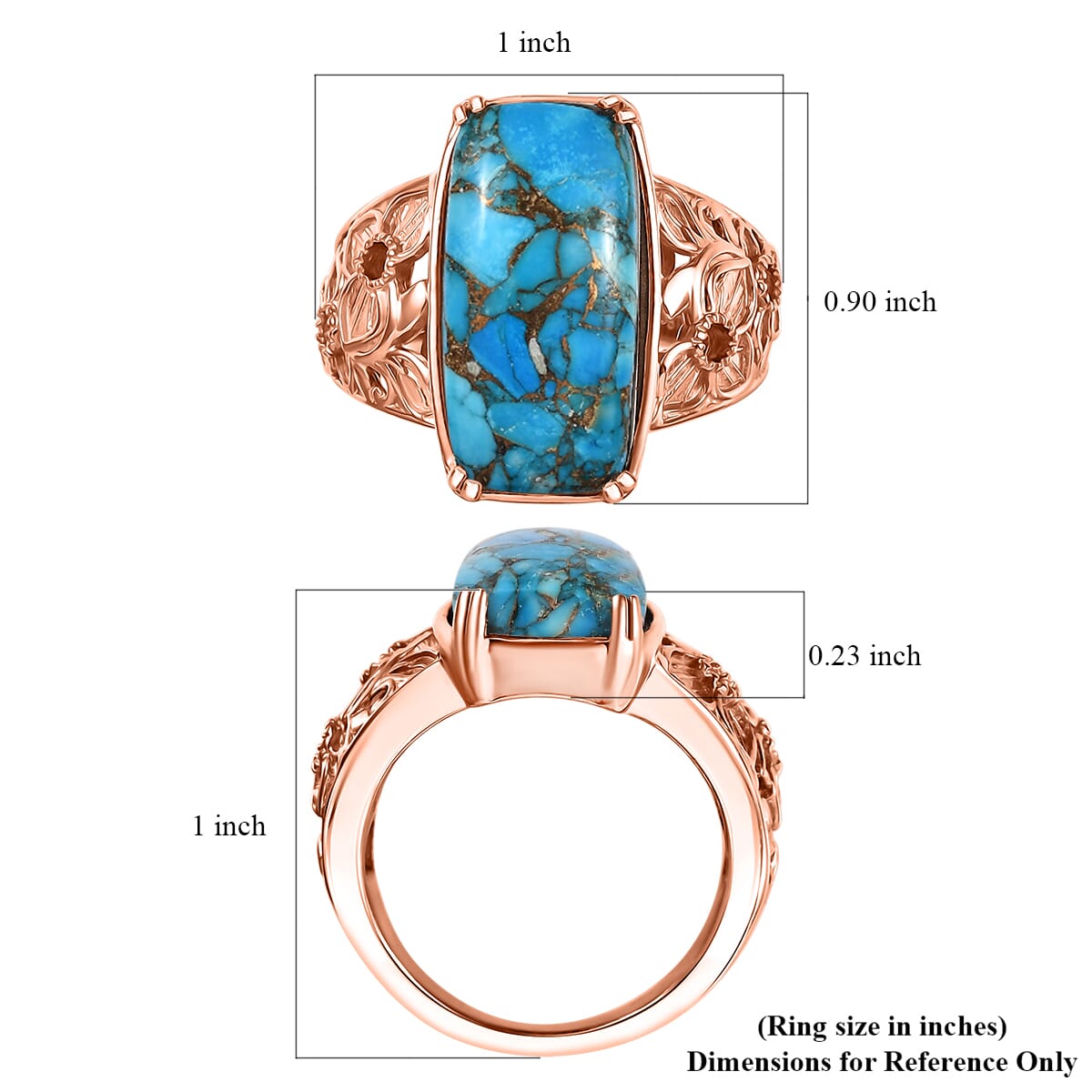 Karis Matrix Chestnut Brine Turquoise 10.30 ctw Solitaire Ring in 18K RG Plated (Size 9.0)  image number 5