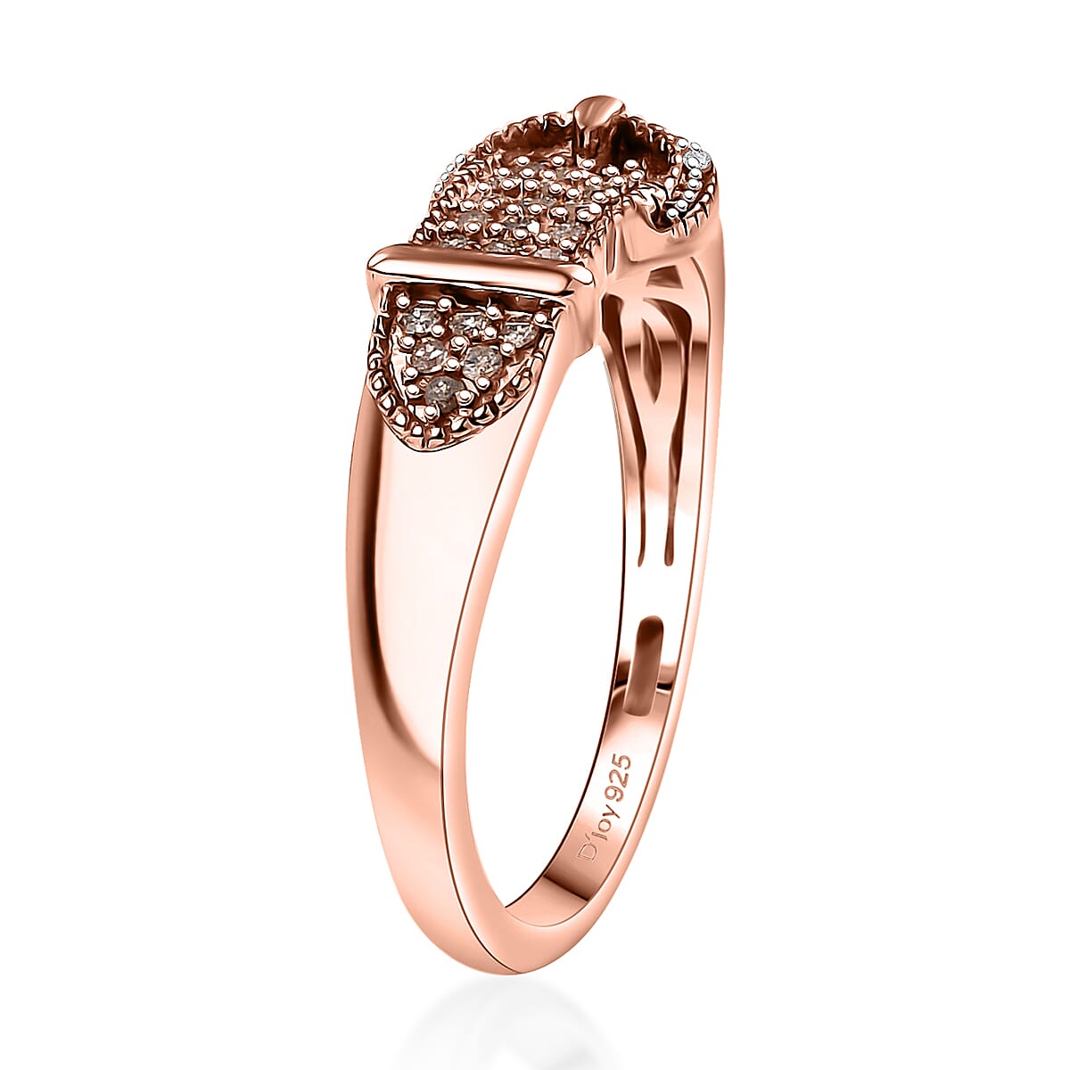 D'Joy Natural Champagne and White Diamond 0.25 ctw Buckle Ring in 18K Vermeil RG Over Sterling Silver (Size 8.0)  image number 3