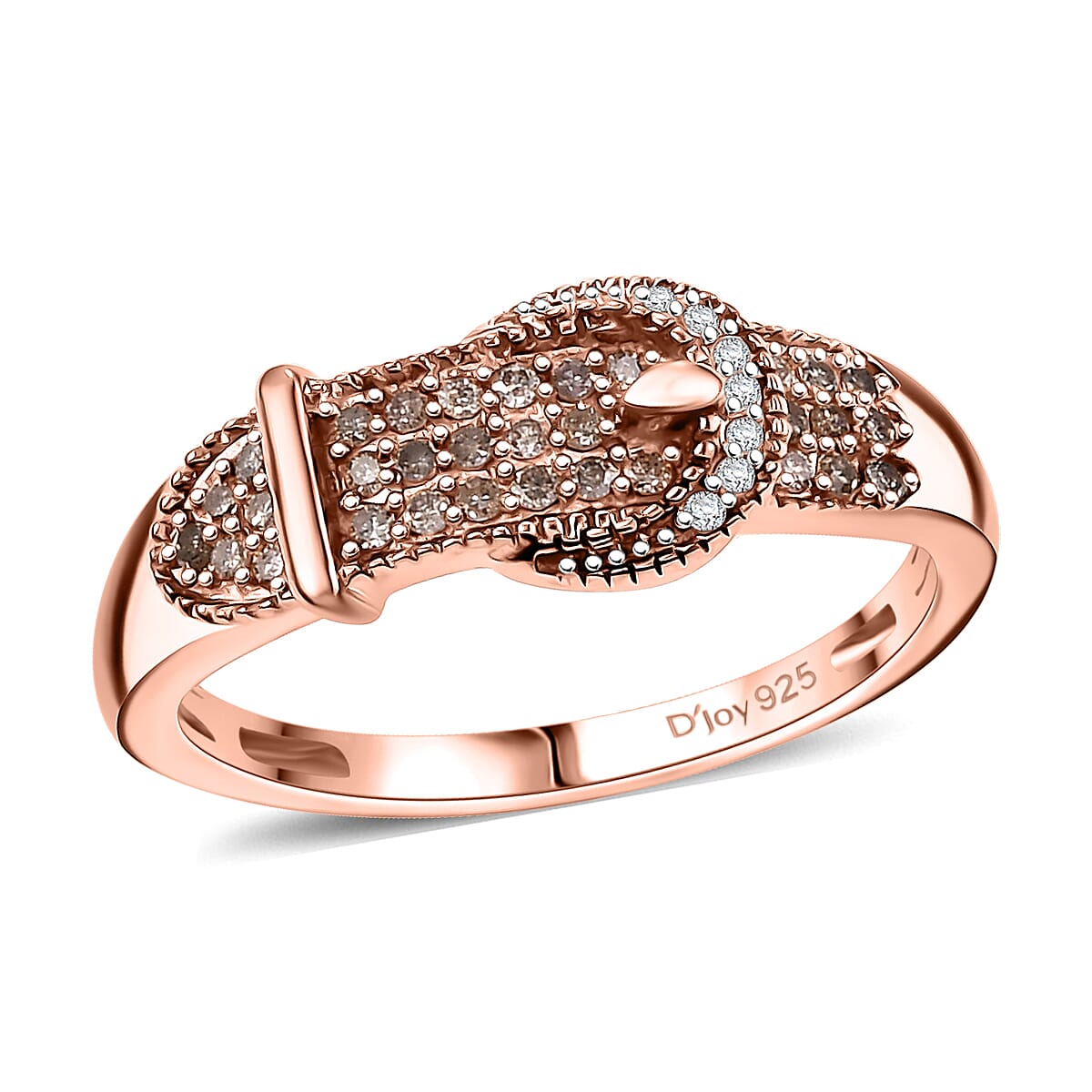 D'Joy Natural Champagne and White Diamond 0.25 ctw Buckle Ring in 18K Vermeil RG Over Sterling Silver (Size 9.0)  image number 0