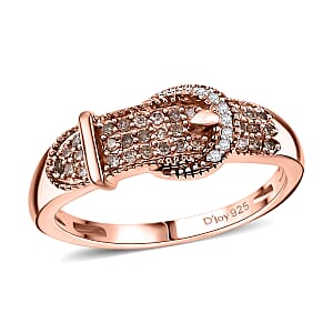 D'Joy Natural Champagne and White Diamond 0.25 ctw Buckle Ring in 18K Vermeil RG Over Sterling Silver (Size 9.0) 