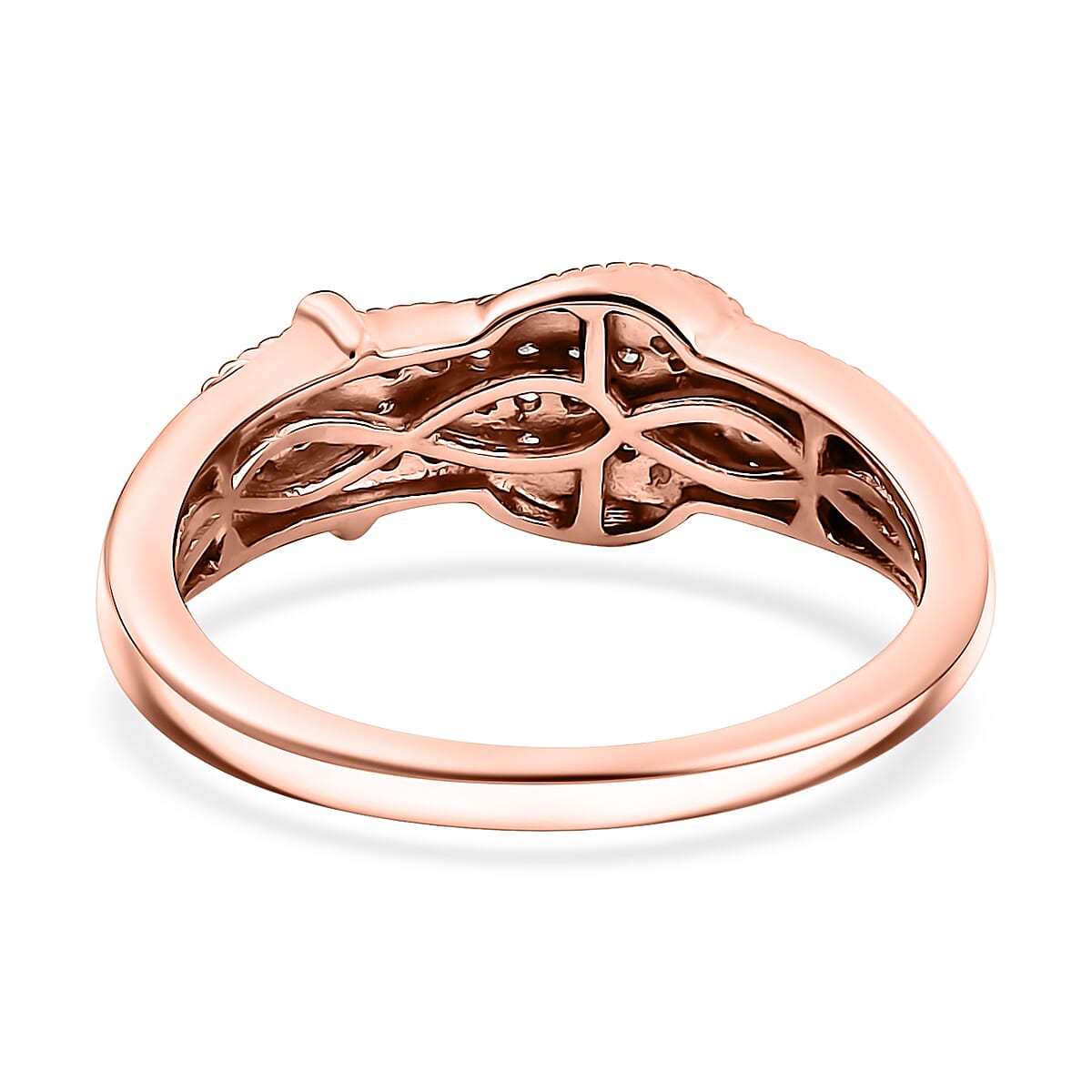 D'Joy Natural Champagne and White Diamond 0.25 ctw Buckle Ring in 18K Vermeil RG Over Sterling Silver (Size 9.0)  image number 4