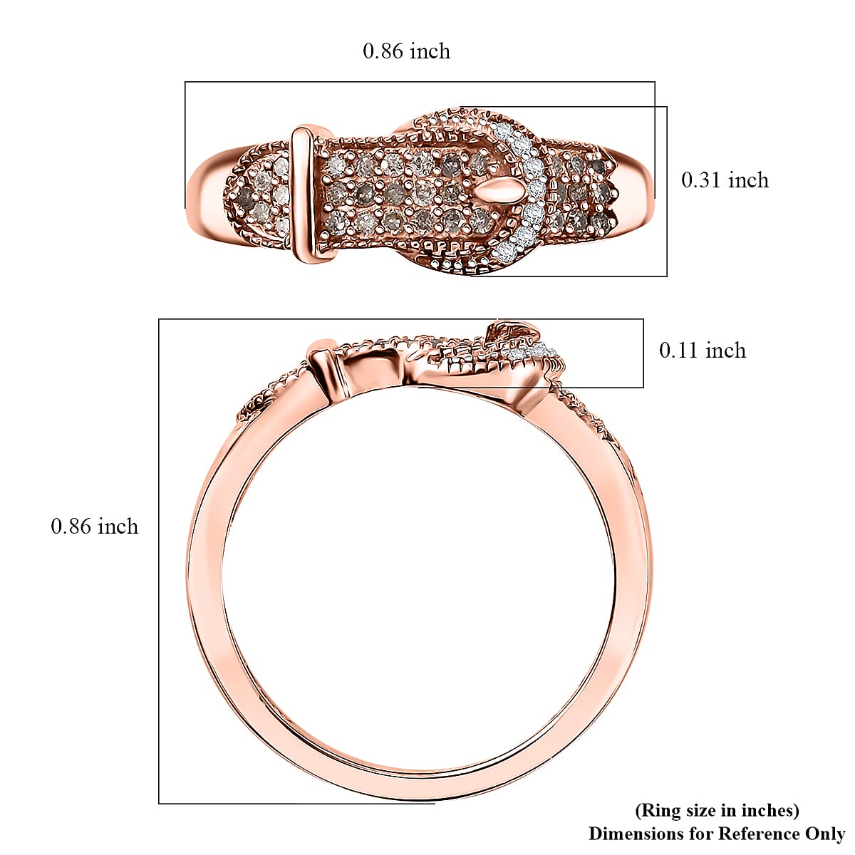 D'Joy Natural Champagne and White Diamond 0.25 ctw Buckle Ring in 18K Vermeil RG Over Sterling Silver (Size 9.0)  image number 5