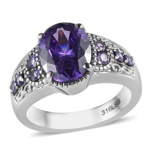 Simulated Blue Diamond 4.85 ctw Ring in Stainless Steel (Size 8.0) 