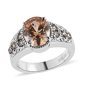 Simulated Champagne Color Diamond 4.50 ctw Ring in Stainless Steel (Size 5.0) 