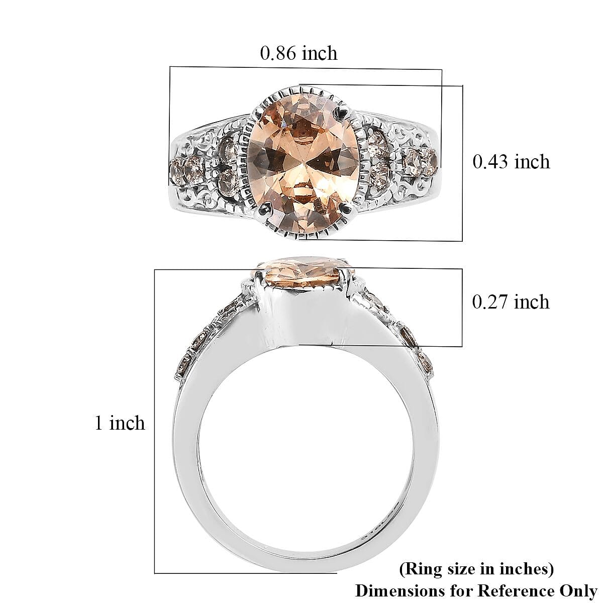 Simulated Champagne Color Diamond 4.50 ctw Ring in Stainless Steel (Size 5.0)  image number 5
