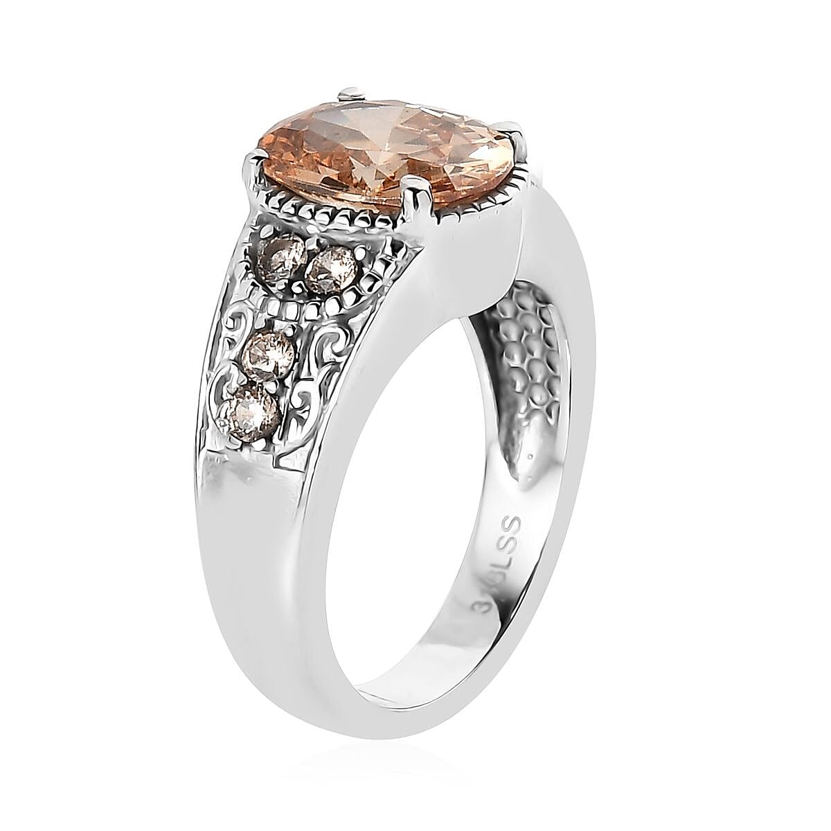 Simulated Champagne Color Diamond 4.50 ctw Ring in Stainless Steel (Size 6.0)  image number 3
