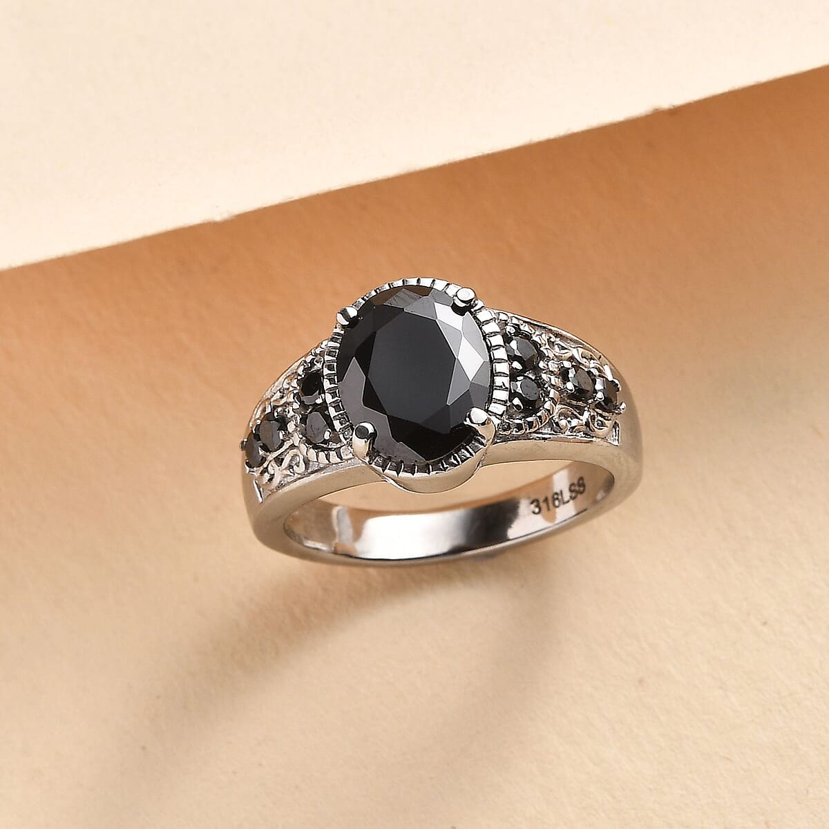 Simulated Black Diamond 4.80 ctw Ring in Stainless Steel (Size 7.0)  image number 1