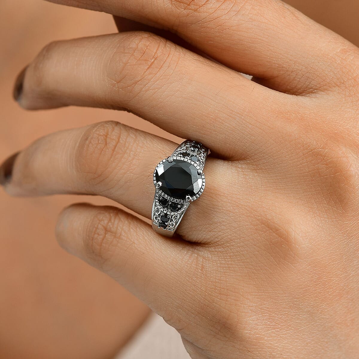 Simulated Black Diamond 4.80 ctw Ring in Stainless Steel (Size 7.0)  image number 2