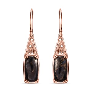 Karis Matrix Silver Shungite 5.60 ctw Solitaire Lever Back Earrings in 18K RG Plated