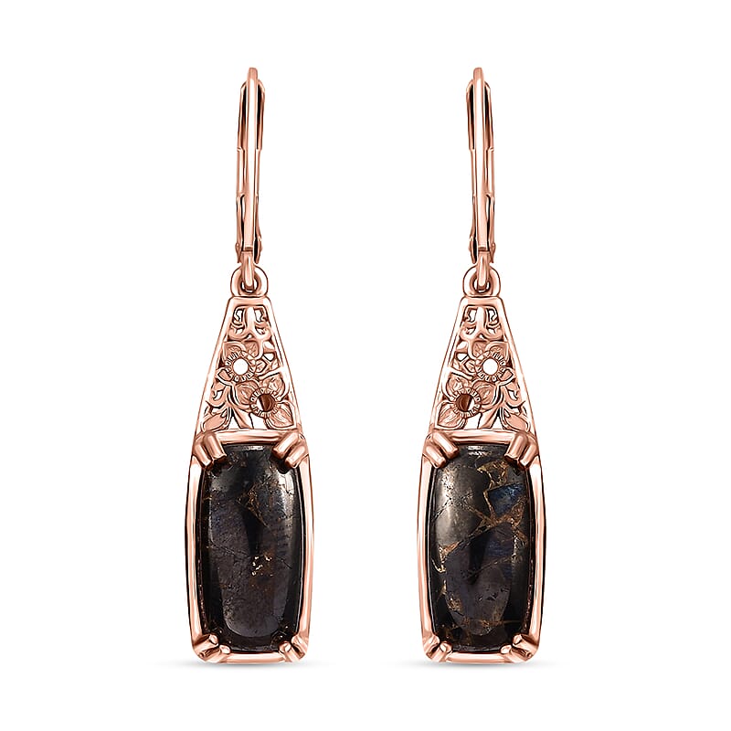 Karis Matrix Silver Shungite 5.60 ctw Solitaire Lever Back Earrings in 18K RG Plated