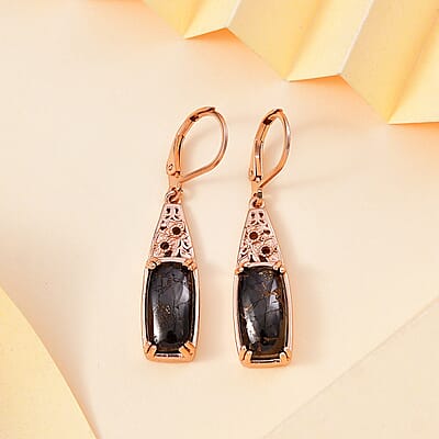 Karis Matrix Silver Shungite 5.60 ctw Solitaire Lever Back Earrings in 18K RG Plated