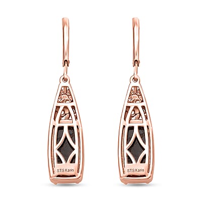 Karis Matrix Silver Shungite 5.60 ctw Solitaire Lever Back Earrings in 18K RG Plated