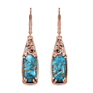 Karis Matrix Chestnut Brine Turquoise 7.00 ctw Solitaire Lever Back Earrings in 18K RG Plated