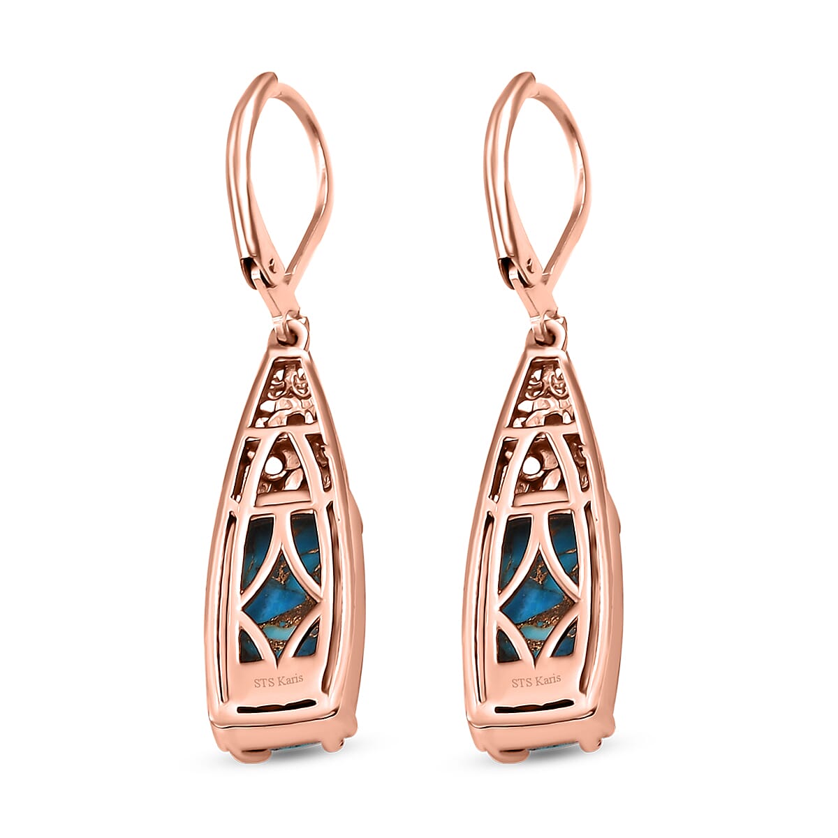 Karis Matrix Chestnut Brine Turquoise 7.00 ctw Solitaire Lever Back Earrings in 18K RG Plated
