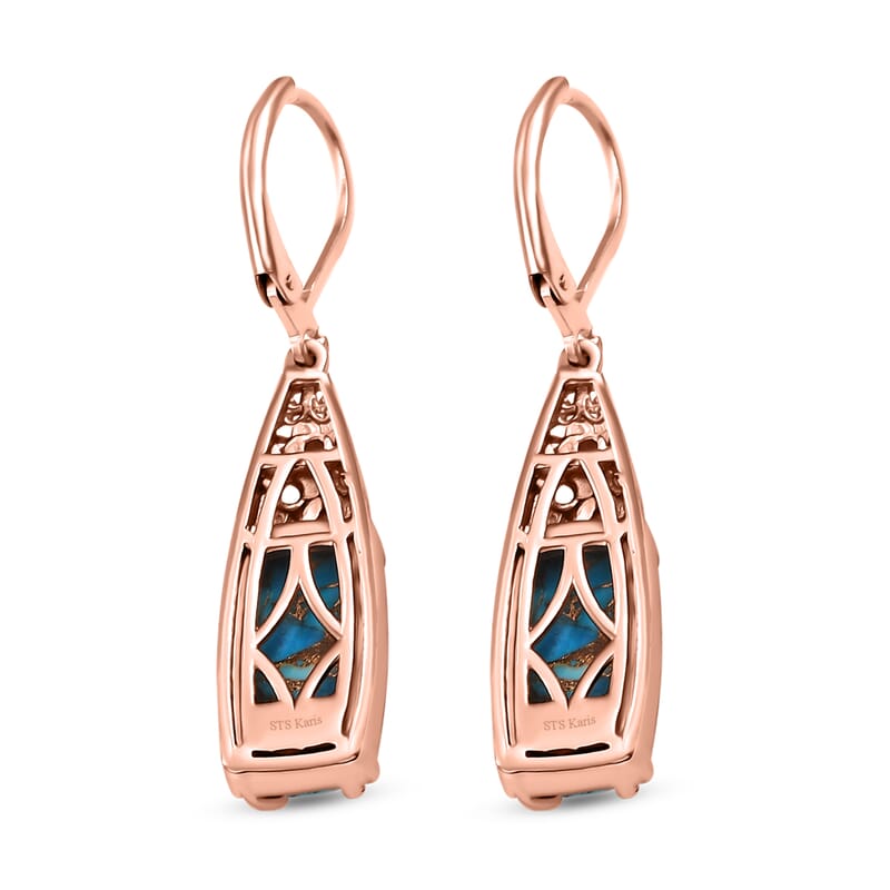 Karis Matrix Chestnut Brine Turquoise 7.00 ctw Solitaire Lever Back Earrings in 18K RG Plated