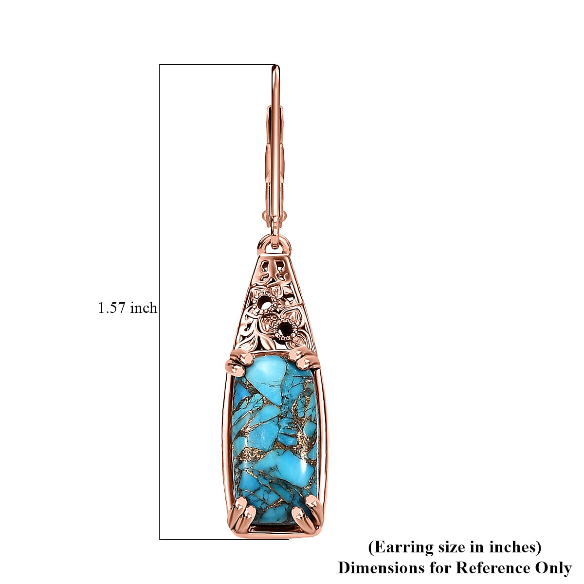 Karis Matrix Chestnut Brine Turquoise 7.00 ctw Solitaire Lever Back Earrings in 18K RG Plated