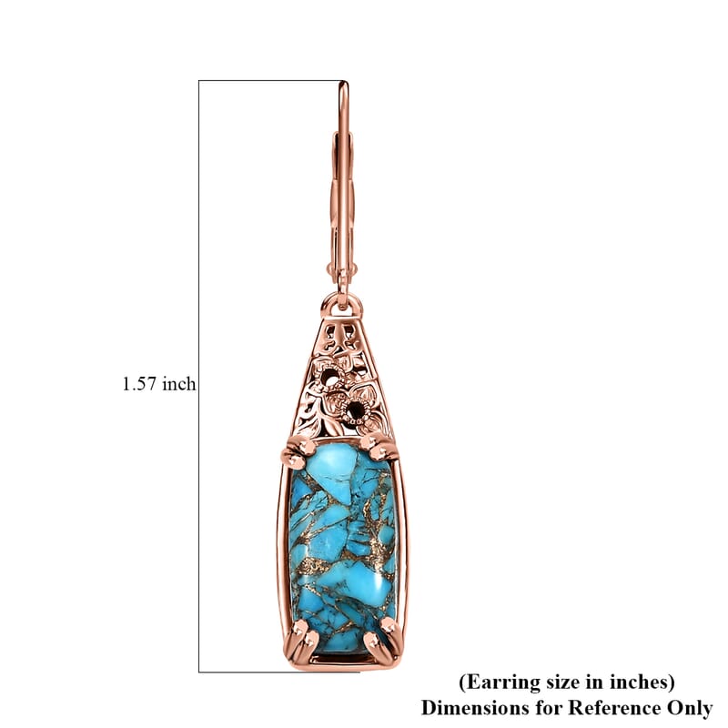 Karis Matrix Chestnut Brine Turquoise 7.00 ctw Solitaire Lever Back Earrings in 18K RG Plated