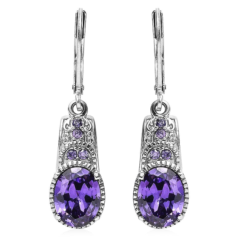 Simulated Blue Diamond 6.90 ctw Lever Back Earrings in Stainless Steel 