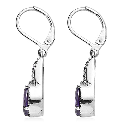 Simulated Blue Diamond 6.90 ctw Lever Back Earrings in Stainless Steel 