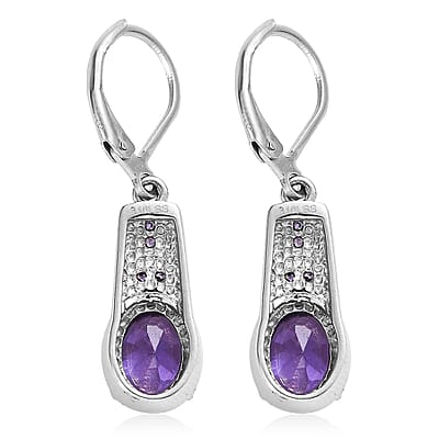 Simulated Blue Diamond 6.90 ctw Lever Back Earrings in Stainless Steel 