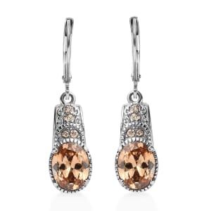 Simulated Champagne Color Diamond 6.35 ctw Lever Back Earrings in Stainless Steel