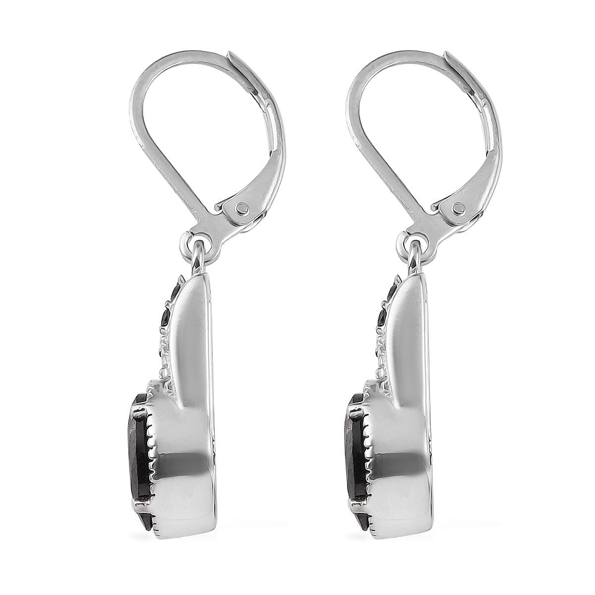 Simulated Black Diamond 6.35 ctw Lever Back Earrings in Stainless Steel 