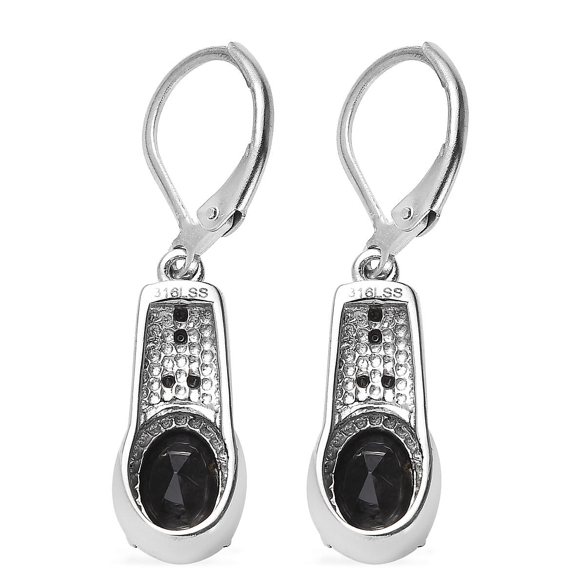 Simulated Black Diamond 6.35 ctw Lever Back Earrings in Stainless Steel 
