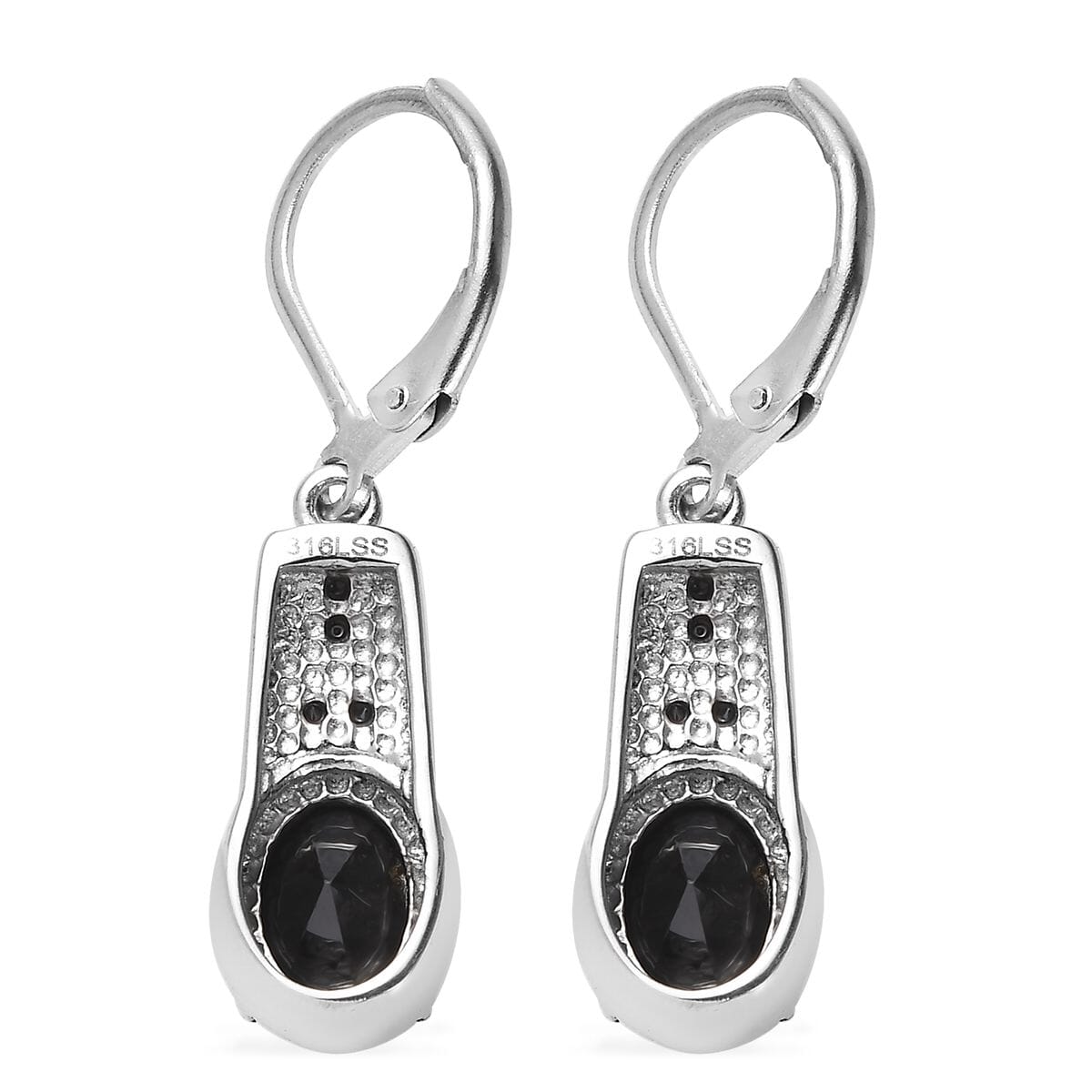 Simulated Black Diamond 6.35 ctw Lever Back Earrings in Stainless Steel  image number 4