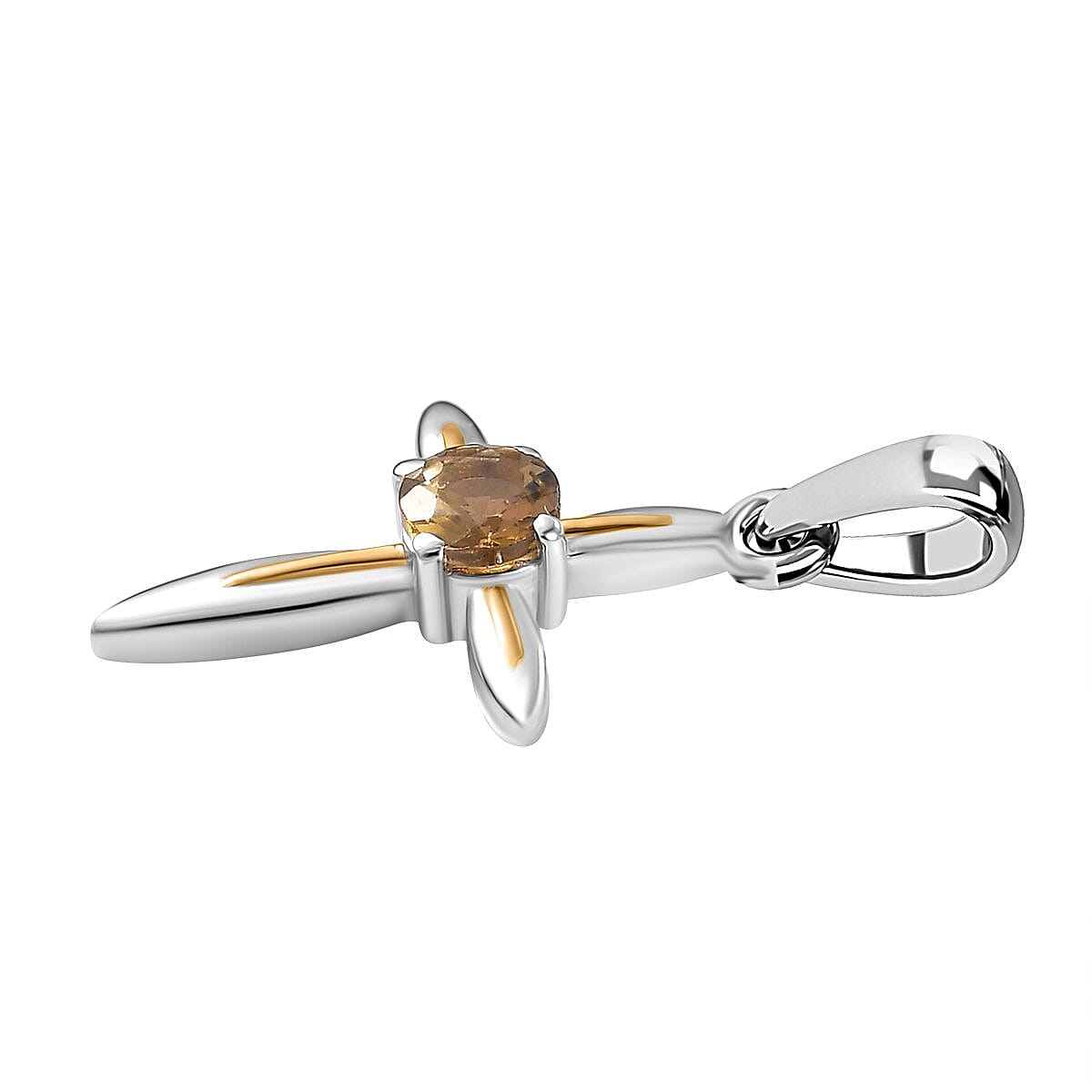 Natural Golden Tanzanite 0.27 ctw Cross Pendant Without Chain in 14K Yellow Gold and Platinum Over Sterling Silver
