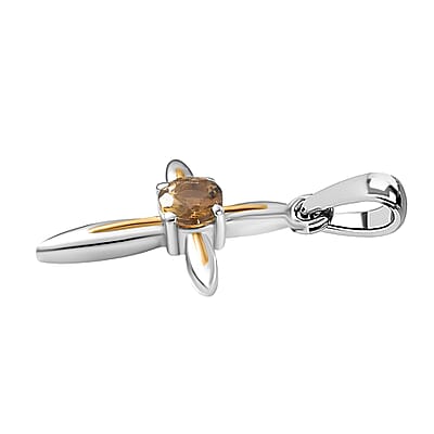 Natural Golden Tanzanite 0.27 ctw Cross Pendant Without Chain in 14K Yellow Gold and Platinum Over Sterling Silver