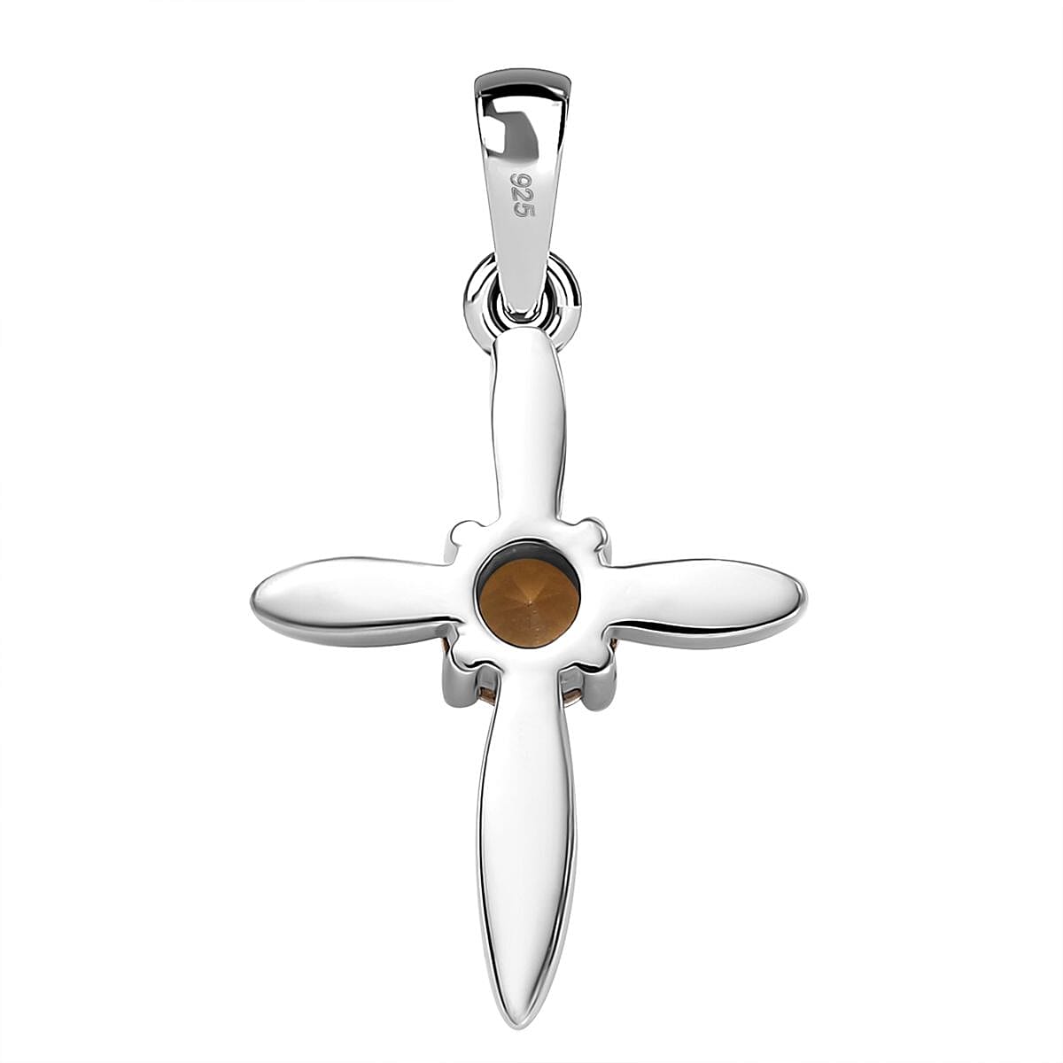 Natural Golden Tanzanite 0.27 ctw Cross Pendant Without Chain in 14K Yellow Gold and Platinum Over Sterling Silver