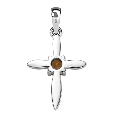 Natural Golden Tanzanite 0.27 ctw Cross Pendant Without Chain in 14K Yellow Gold and Platinum Over Sterling Silver
