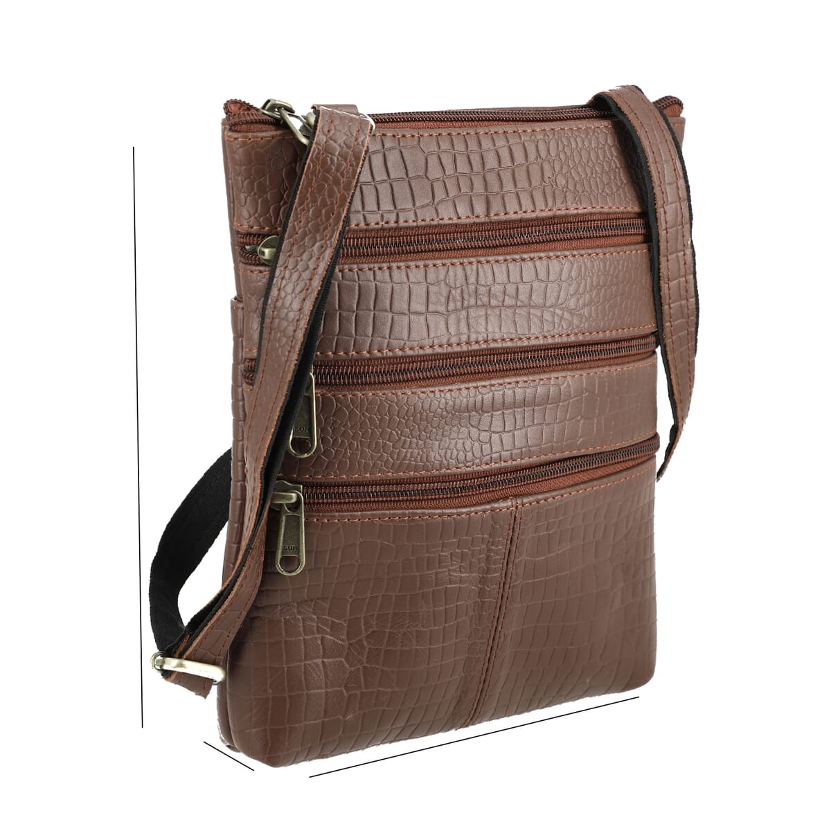 Tan Genuine Leather Croco Embossed Crossbody Bag image number 5