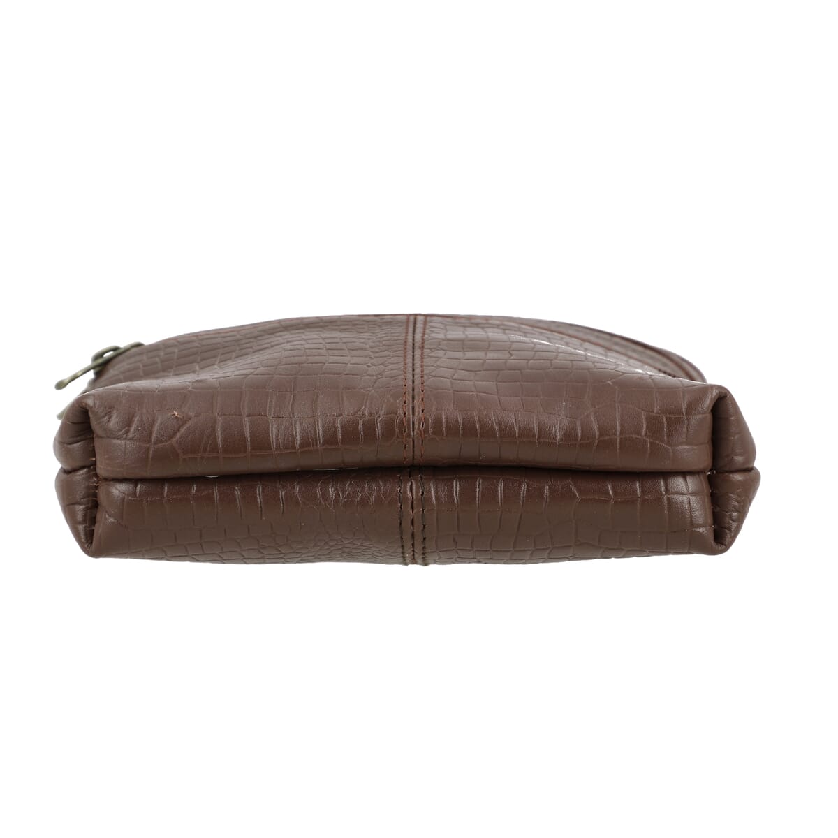 Tan Genuine Leather Croco Embossed Crossbody Bag image number 7