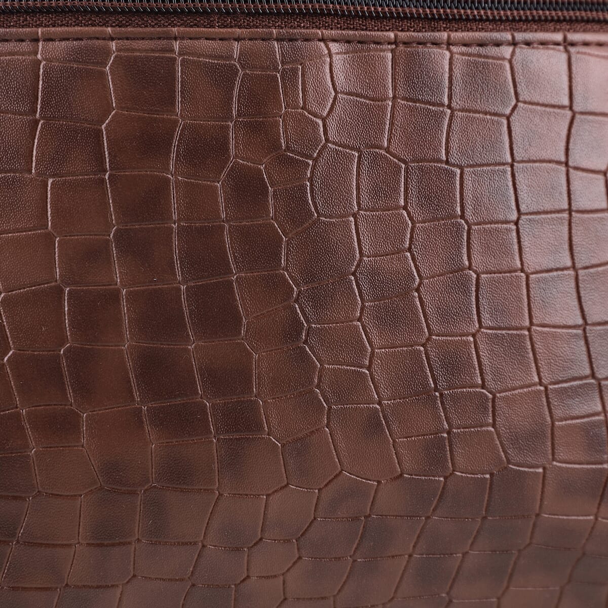 Tan Genuine Leather Croco Embossed Crossbody Bag image number 8