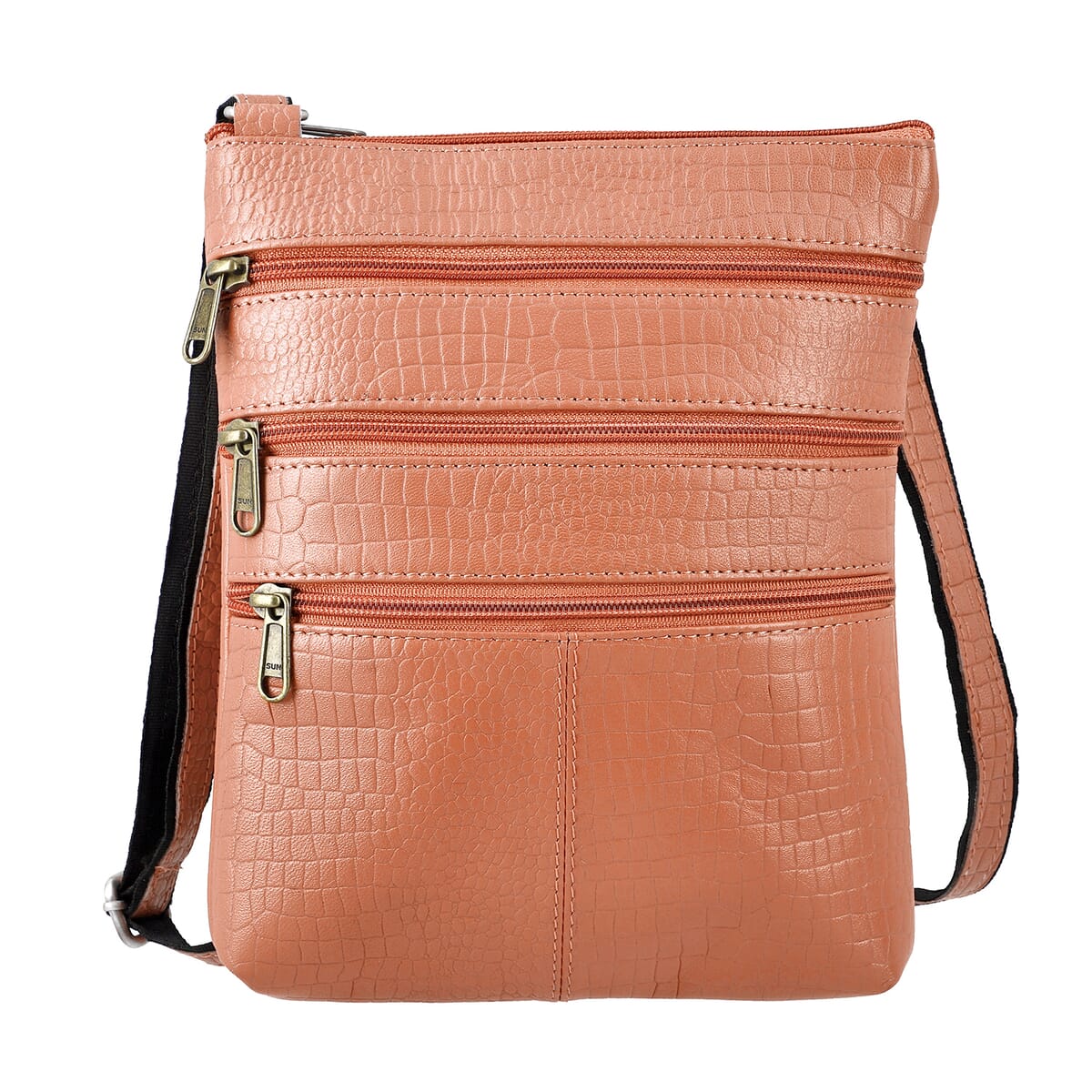 Peach Genuine Leather Croco Embossed Crossbody Bag image number 0