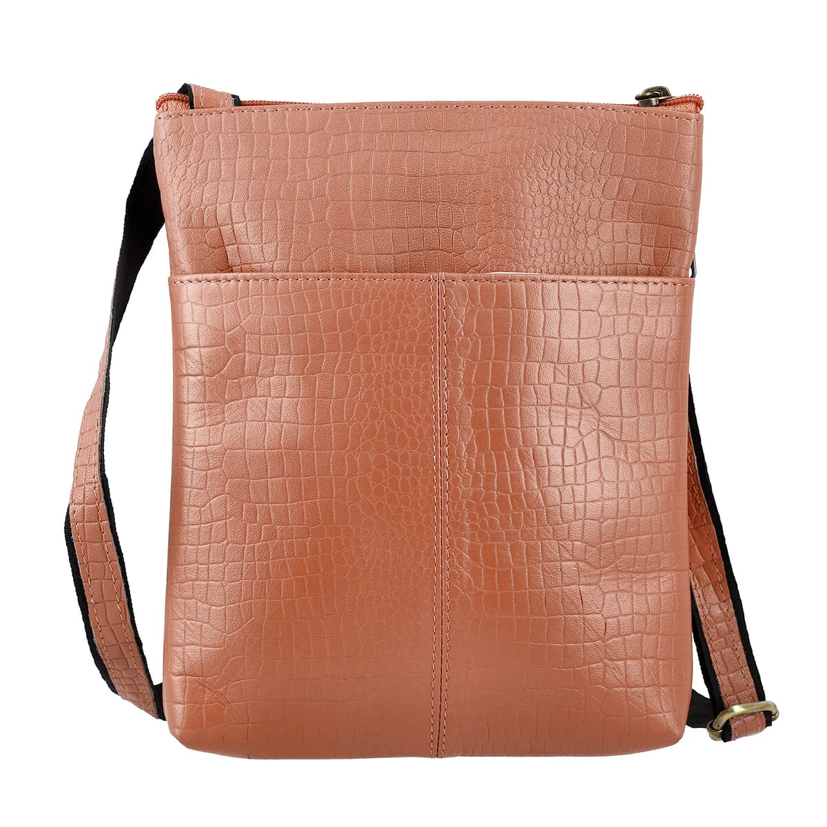 Peach Genuine Leather Croco Embossed Crossbody Bag image number 4